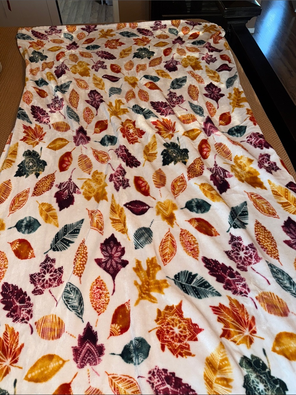 Plush Fall Leaf Print Throw Blanket